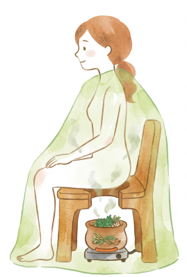 よもぎ蒸しをするイラスト